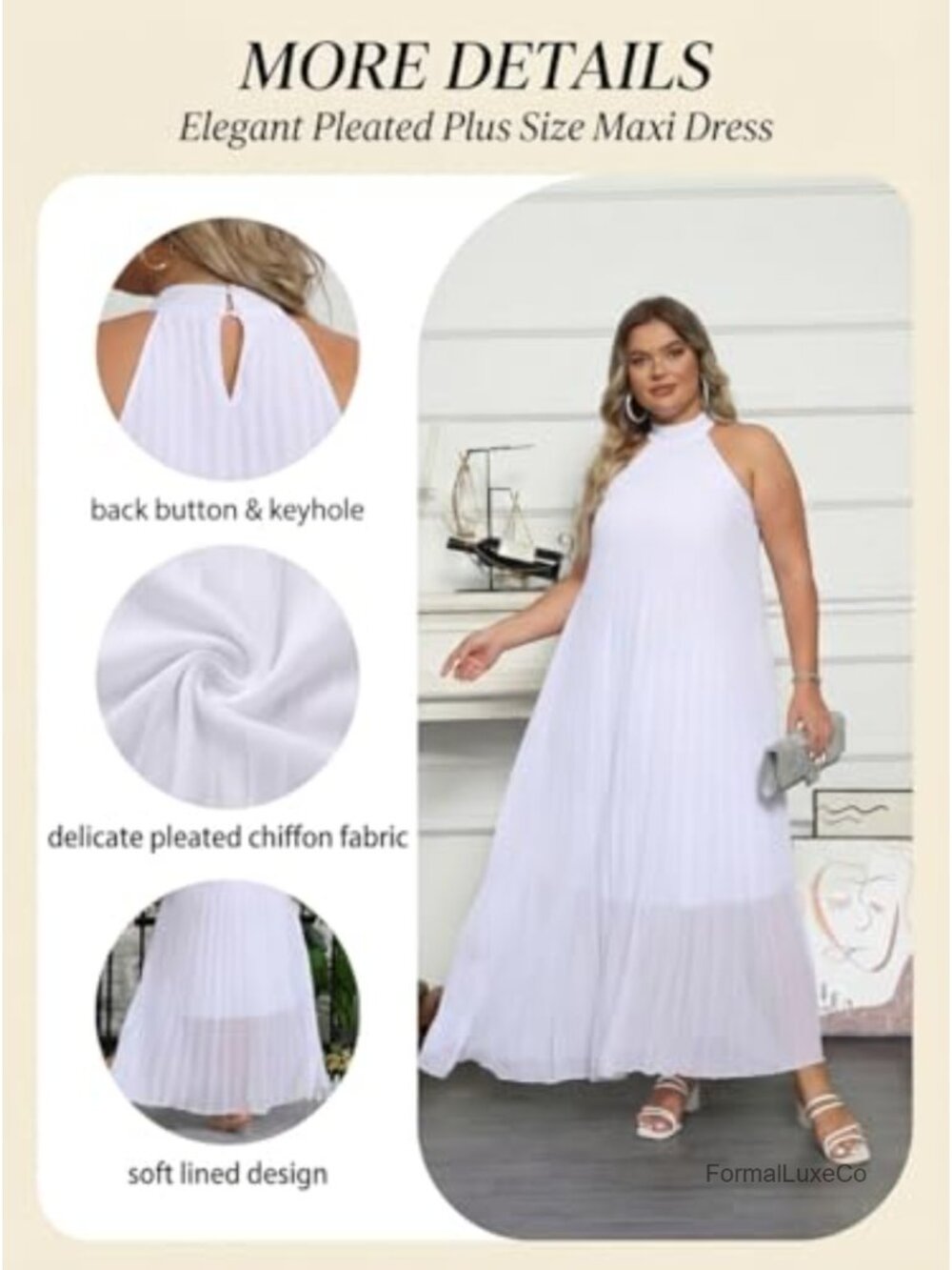Plus Size Chiffon Halter Maxi Dress Flowy Sleeveless Boho Beach Party - Picture 4 of 6